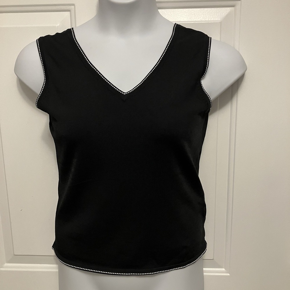 Jones New York Suit Sz 10 Black White Sleeveless  Shell V Shirt Top Women's